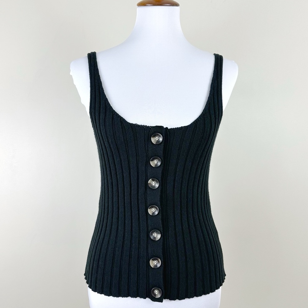 Ayla Sweater Tank Top Small Wide Ribbed Button Front Black Francesca's